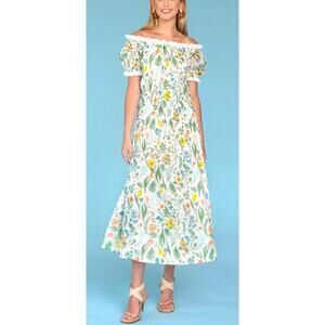 Olivia James The Label Josie Off The Shoulder Floral Puff Sleeve Midi Dress